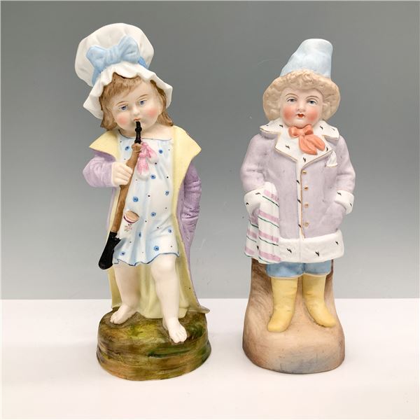 2pc German Bisque Figurines, Musical Girl and Boy