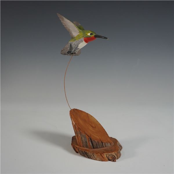 RUCH Hand-Carved Wooden Hummingbird Sculpture