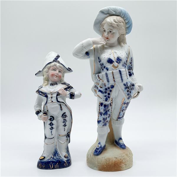 Pair of Porcelain Gentleman Figurines, Blue and Gold Accents
