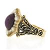 Image 4 : Vintage 18k Gold 3.5 ctw Cabochon Star Ruby & Pearl Halo w/ Black Enamel Band Ri