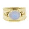 Image 4 : Maz 14k Yellow Gold Oval Moonstone Matte Finish Cigar Band Ring w/ Bead Work