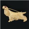 Image 2 : 14K Gold Detailed Textured Florentine Cocker Spaniel Dog w/ Ruby Eye Pin Brooch