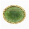Image 3 : Vintage 14k Gold Oval Cabochon Jade Seed Pearl Twisted Wire Frame Brooch Pendant