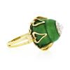 Image 5 : Vintage 18K Gold 0.15 ctw Diamond Cluster Green Enamel Large Prong Domed Tall Ri