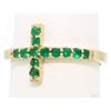 Image 4 : NEW 14k Yellow Gold 0.25 ctw Round Green Emerald Curved Sideways Cross Band Ring