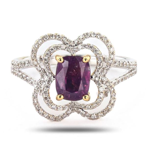 1.29 ctw Purplish Pink KASHMIR Sapphire and 0.35 ctw Diamond 18K White and Yello