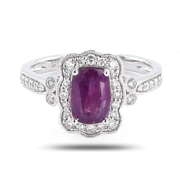 1.72 ctw UNHEATED Purple Pink Kashmir Sapphire and 0.34 ctw Diamond Platinum Rin