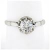 Image 1 : Antique Art Deco French Platinum Illusion Set Diamond Solitaire Engagement Ring