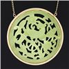 Image 3 : 25" Vintage 14k Gold Large Carved Pierced Green Jade Medallion Pendant Necklace