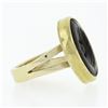 Image 5 : 14k Gold Round Carved Black Mother Of Pearl w/ Cabochon Carnelian Button Ring