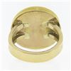 Image 6 : 14k Gold Round Carved Black Mother Of Pearl w/ Cabochon Carnelian Button Ring