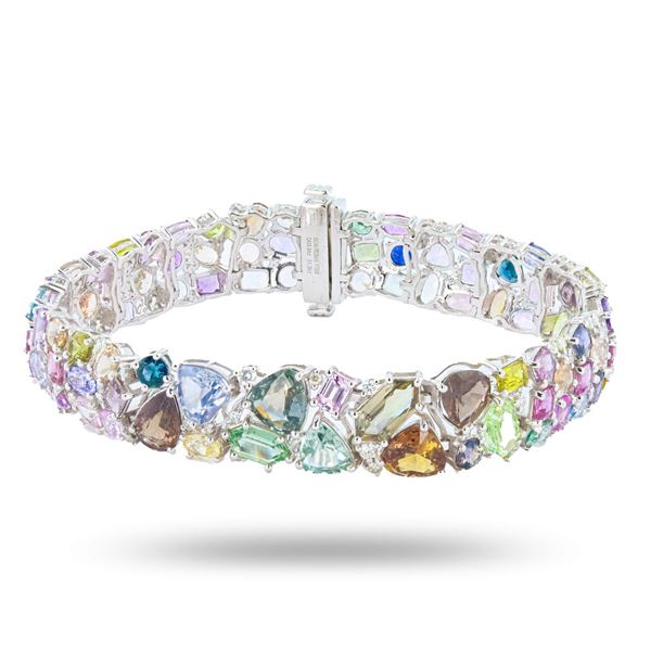30.84 ctw UNHEATED MultiColor Sapphire and 1.36 ctw Diamond Platinum Bracelet (G