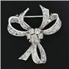 Image 2 : Vintage Solid Platinum 1.95 ctw Old Cut Diamond Ribbon Bow Flower Pin Brooch
