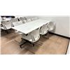 Image 2 : WHITE WOODEN TOP 71" X 29.5"D X 29"H DINING TABLE & 6 WHITE CHAIRS