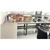 Image 1 : ULINE 96"W X 36"D X 49"H WOODEN TOP HEIGHT ADJUSTABLE TECH TABLE WITH METAL RISER/SHELF *CONTENTS