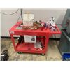 Image 1 : RED 2 TIER MOBILE PRODUCT CART & CONTENTS