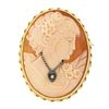 Image 1 : Vintage 14k Gold Carved Shell Cameo w/ Necklace & Twisted Wire Frame Pin Brooch