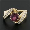Image 2 : 14k Gold Round Pink Tourmaline w/ 0.30 ctw Diamond Channel Accents Bypass Ring