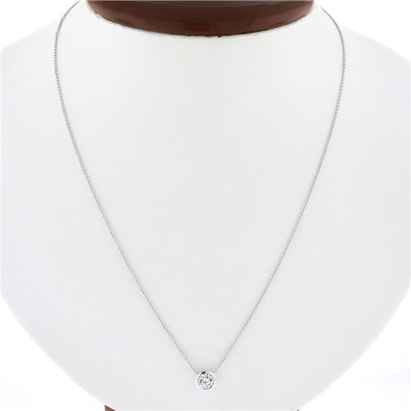 NEW 14k White Gold 0.55 ctw Round Bezel Diamond Solitaire Pendant Adjustable Cha