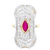 Image 2 : GP Sterling Silver Fancy Designer Ring, Marquis Ruby & CZ w/ Bead Setting1