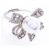 Image 1 : Silver  Bow Style Ring w/ Pearl - Adjustable Size