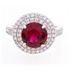 Image 2 : 925 Sterling Silver Ring, Size 8, Round Shape Ruby Red Swarovski Elements W/Halos.