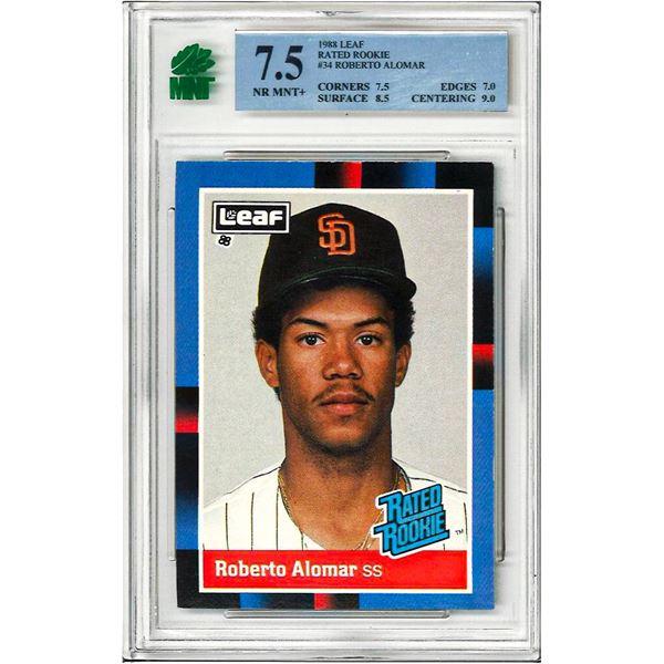 SI - 1988 Leaf Rated Rookie RC #34 Roberto Alomar San Diego Padre Graded 7.5 MNT
