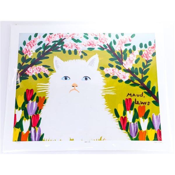 MAUDE LEWIS Canada's Folk Art Artist - "White Cat" 16 x 20" Fine Art Giclee