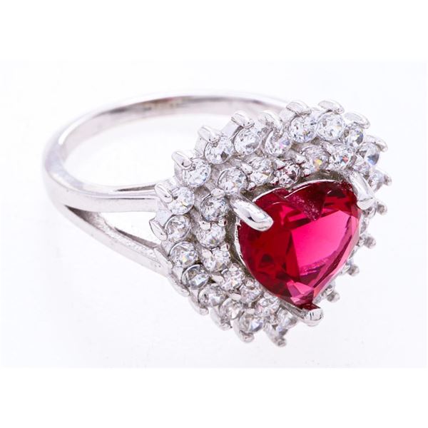 925 Sterling Silver Heart Shape Cluster Ring, Size 6, Heart Garnet Swarovski Elements