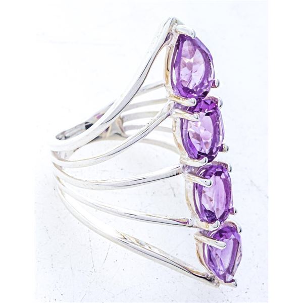 925 Sterling Silver Ring, Size 6, 4 Oval Amethyst