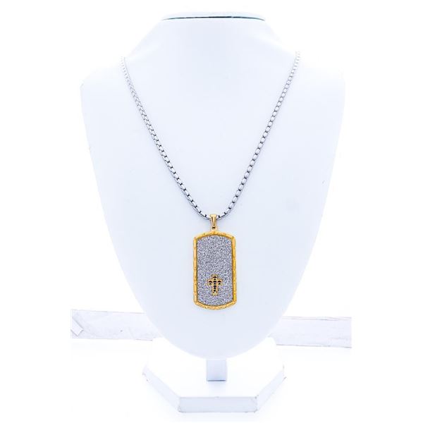 Stainless Steel w/ 24kt G.P. Necklace & Tag Swarovski Set