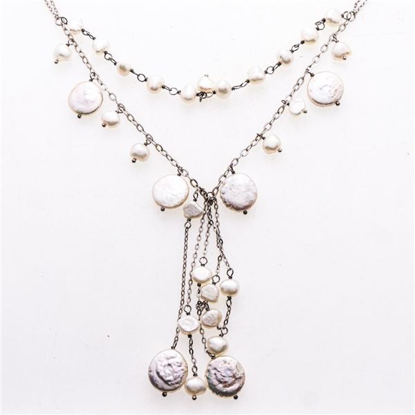 Silver Multi Strand Pearl Necklace