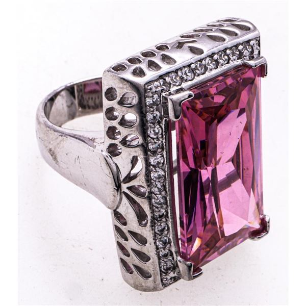 Sterling Silver Pink Tourmaline W/ bead Set Halo of Swarovski Elements