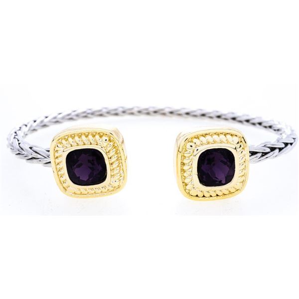 Cuff Bangle Bracelet Bezel Set Amethyst