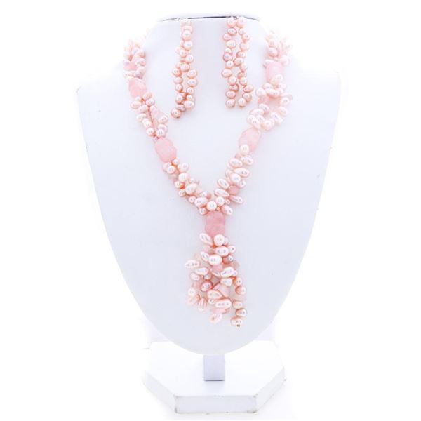 Pink Freshwater Pearl Choker Necklace w/ Pendant & Matching earrings