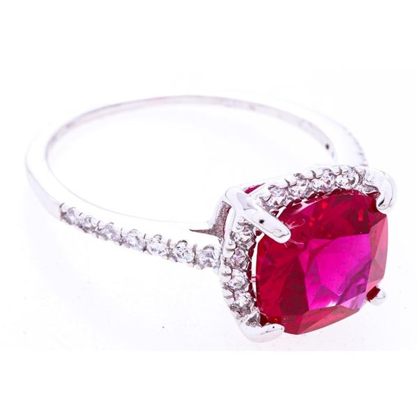 925 Sterling Silver Ring, Cushion Cut Ruby Red Swarovski Elements,  Size 8