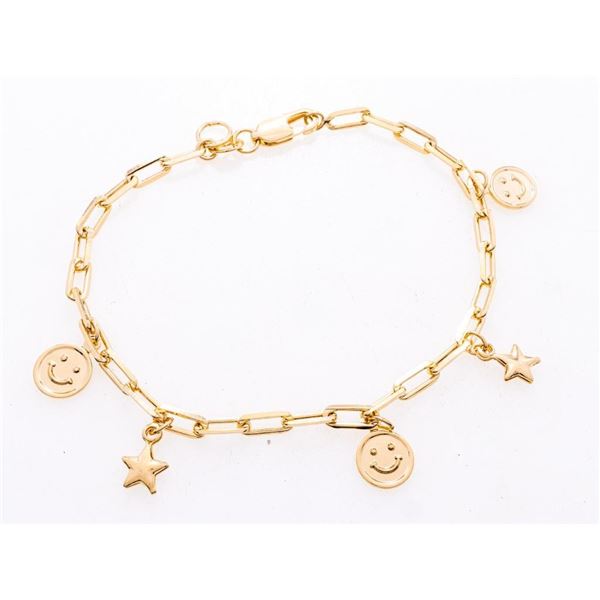 18kt Gold Overlay Paper Clip Link Charm Style Bracelet