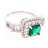 Image 1 : Custom Sterling Silver Ring, Size 8, Square Cut Emerald Green Swaorovski Elements w/ Baguettes, Set
