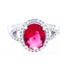 Image 2 : 925 Sterling Silver Ring, Ruby Red Oval Cut Swarovski Element w/ Halo. Size 91
