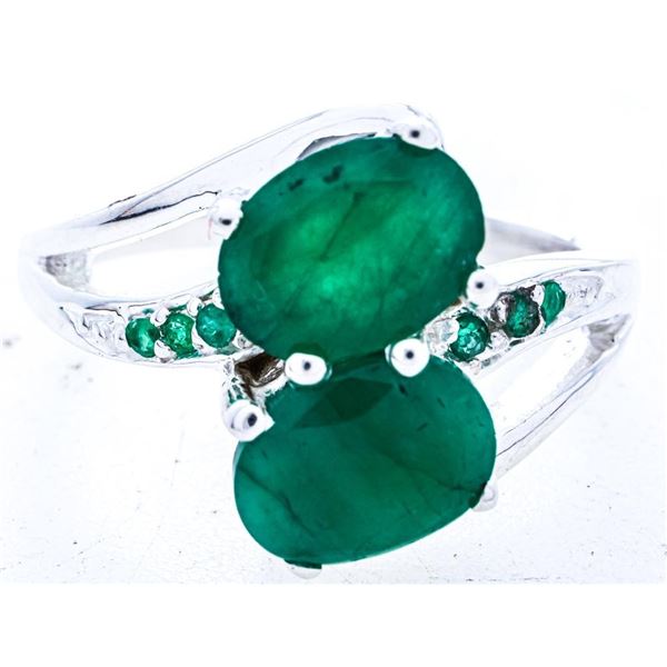 925 Sterling Silver Ring, Size 10, 2 Oval Cut Genuine Emerald