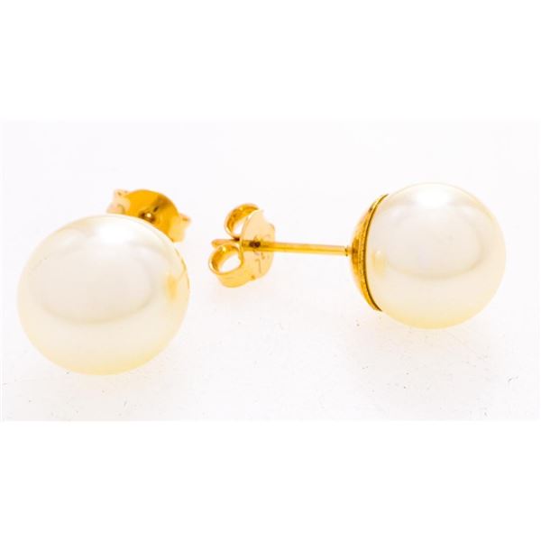 18kt Gold Overlay Pearl Stud Earrings 10-12mm