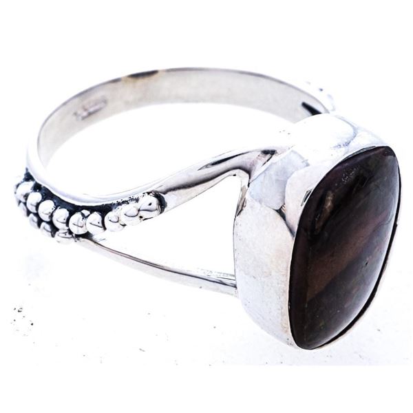 925 Sterling Silver Ring, Size 8 Genuine Amolite