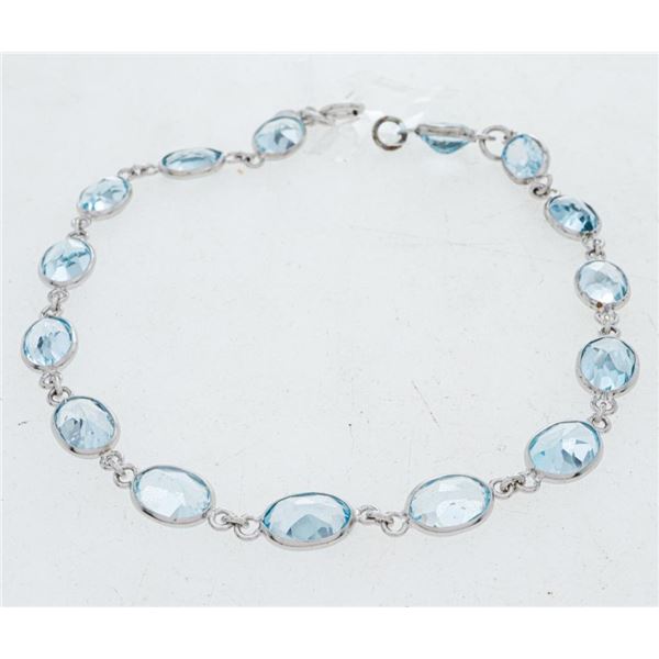 925 Sterling Silver Genuine Oval Cut Blue Topaz  Bracelet