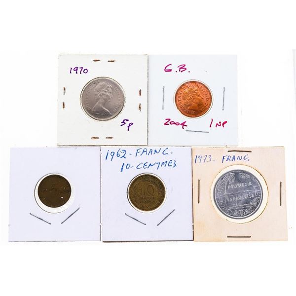 Grouping of 5 UK-France  Coins Mixed -