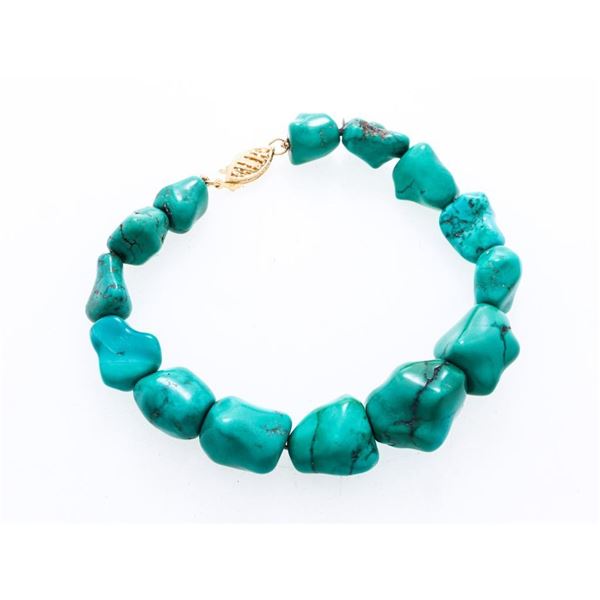 Genuine Turquoise Bracelet 14kt Gold Clasp