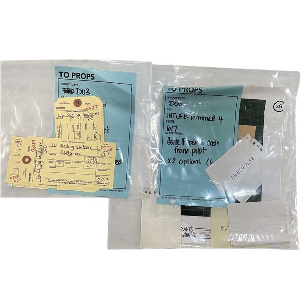 7 episode show Aeroport Document Props - includes Toe Tags for Elise's Suitcase & Paper w/ Code