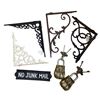 Image 2 : 2 Bins Full of Movie Set Dec Decor - includes Iron Hanging Shelfs/Books/Padlock etc (bins not includ