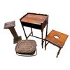 Image 1 : Group of 4 Vintage Furniture: Side Table, Pedestal Stand, Woven Basket, and Small Accent Tabl