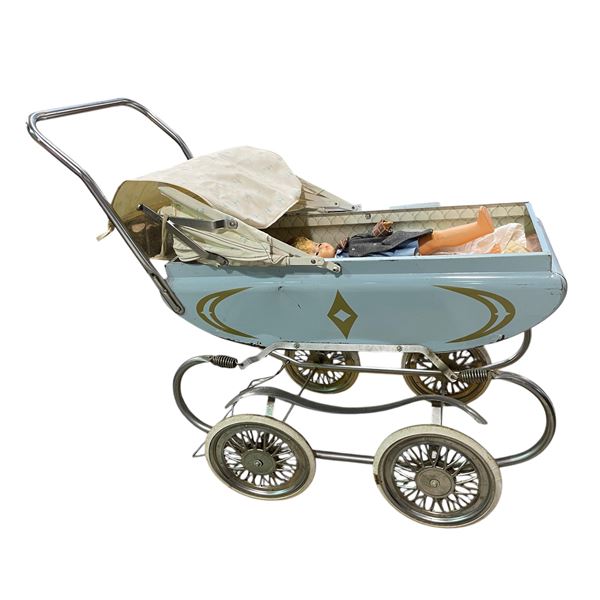 Vintage Doll Stroller with Two Baby Dolls