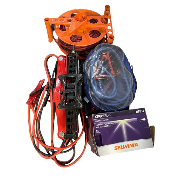 Group - Jumper cables, jack, extension cord, Sylvania fog lights